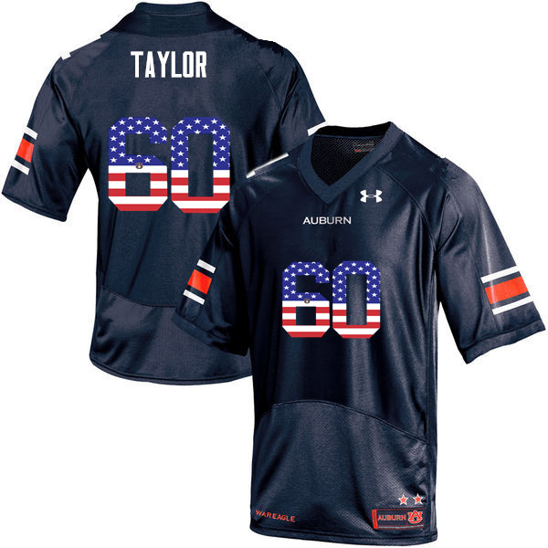 Men's Auburn Tigers #60 Bill Taylor USA Flag Fashion Navy College Stitched Football Jersey